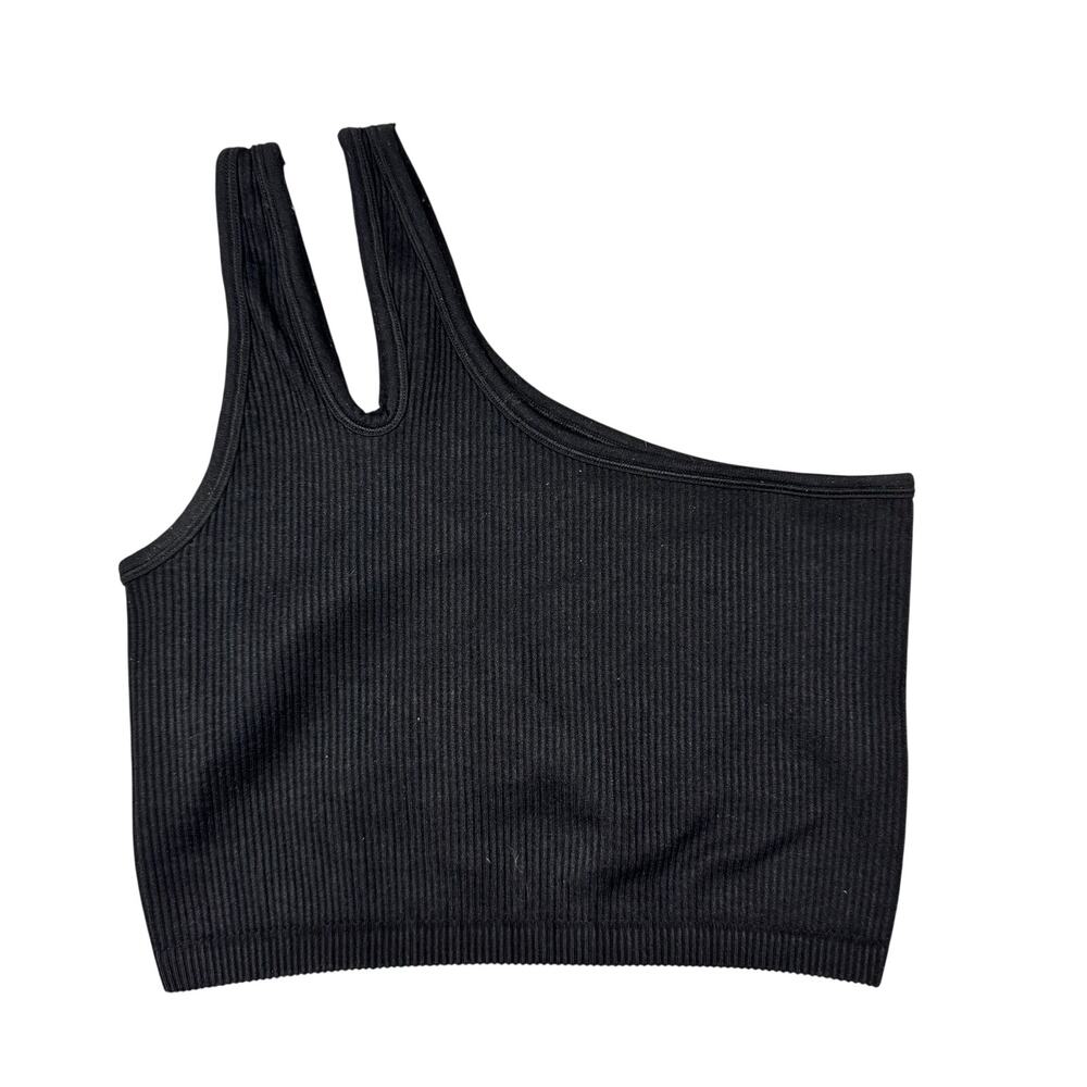 OFFLINE Aerie One Shoulder Sports Bra Black Ribbed Stretch Athleisure Women's- S - Picture 2 of 5